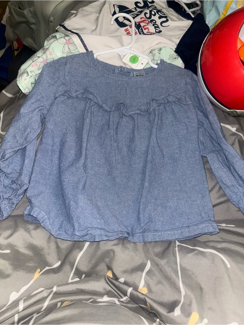 🌼2 for $5🌼 Carter's Blue Chambray Ruffle Long-Sleeve Top